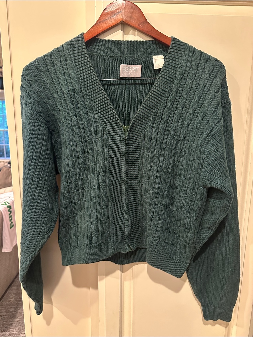 Esprit Vintage Women's Cable-Knit Zip Cardigan in Forrest Green